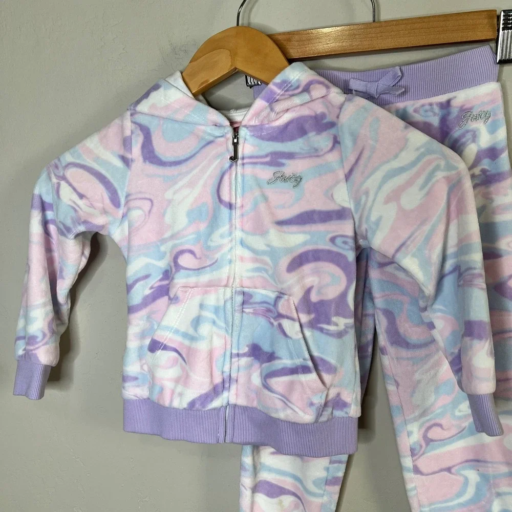 Juicy Couture Kids Girls 4T‎ Marble Swirl Fleece Tracksuit Set Hoodie Pastel